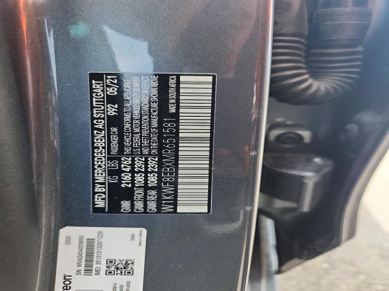 2021 Mercedes-benz C მანქანა იყიდება აუქციონზე, vin: W1KWF8EBXMR651581, აუქციონის ნომერი: 56763596