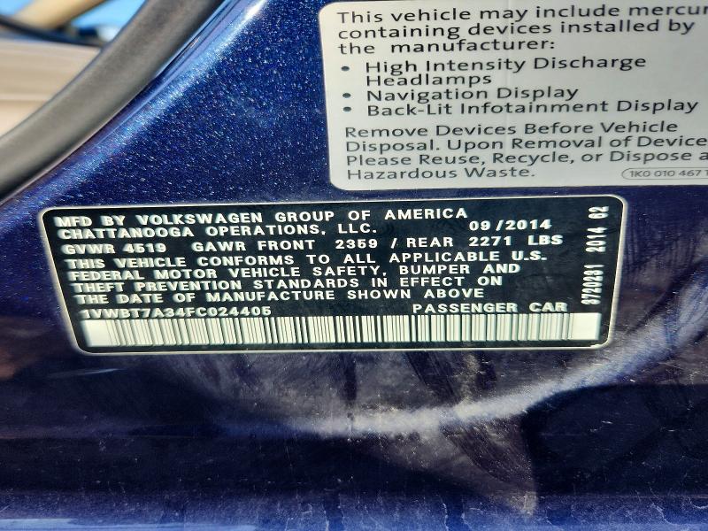 Продаж на аукціоні авто 2015 Volkswagen Passat, vin: 1VWBT7A34FC024405, номер лоту: 58058766