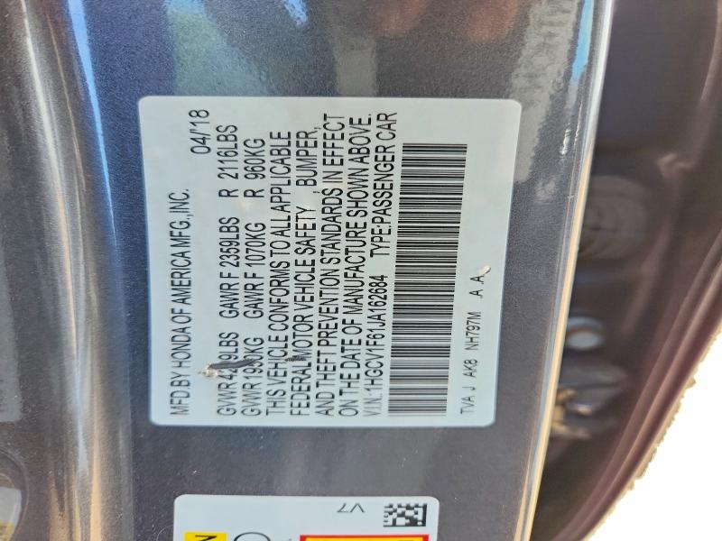 Aukcja sprzedaży 2018 Honda Accord, vin: 1HGCV1F61JA162684, numer aukcji: 57253116