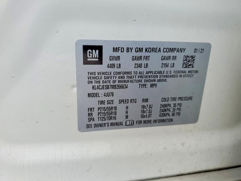 Продажа на аукционе авто 2021 Buick Encore, vin: KL4CJESB7MB356634, номер лота: 57466836