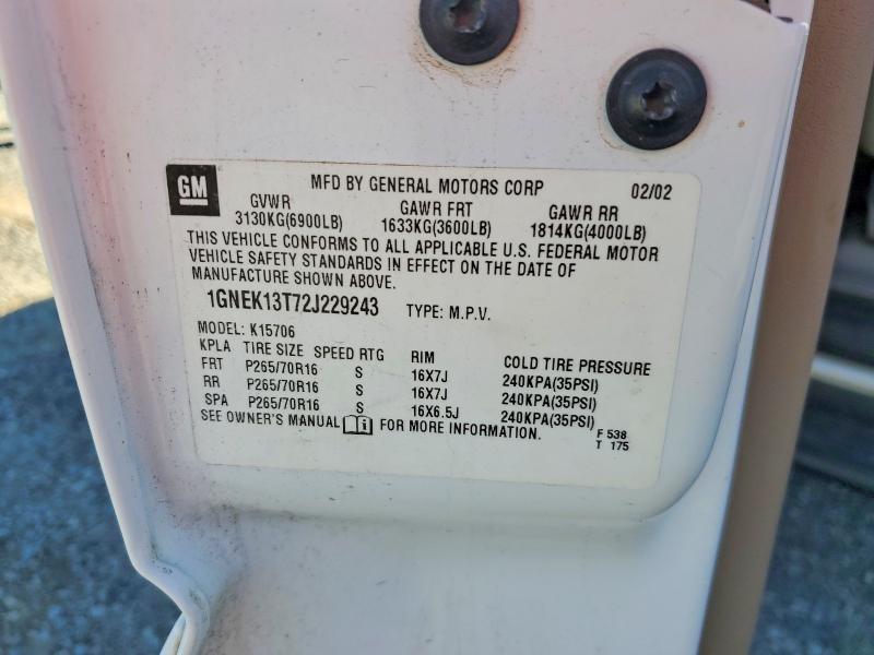 Продаж на аукціоні авто 2002 Chevrolet Tahoe, vin: 1GNEK13T72J229243, номер лоту: 59146956