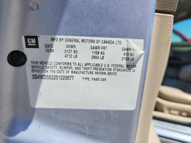 Auction sale of the 2005 Buick Lacrosse, vin: 2G4WD562251229677, lot number: 75570805