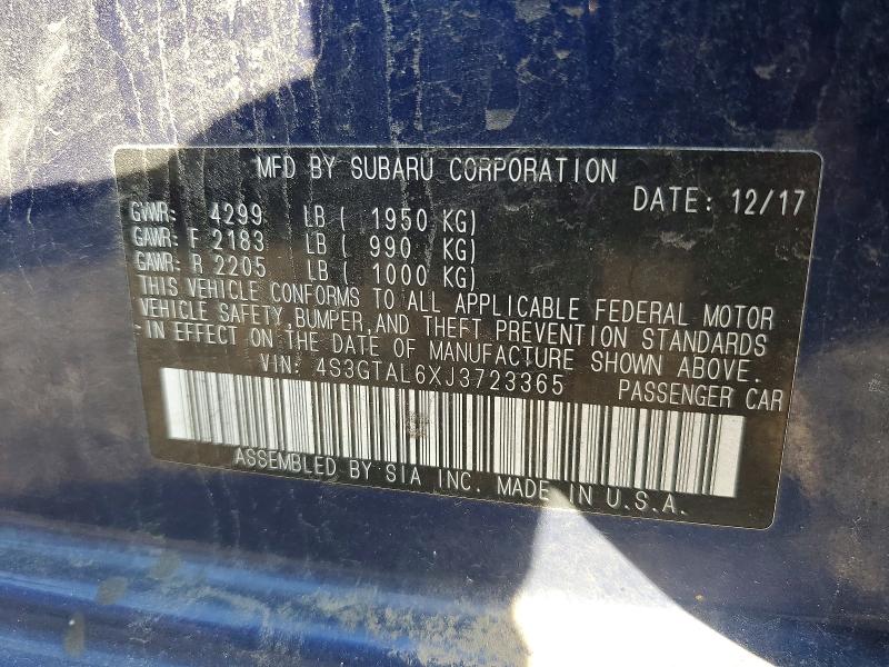 Продажа на аукционе авто 2018 Subaru Impreza, vin: 4S3GTAL6XJ3723365, номер лота: 59268896