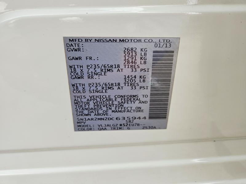2013 Nissan Pathfinder მანქანა იყიდება აუქციონზე, vin: 5N1AR2MN2DC635944, აუქციონის ნომერი: 58678886