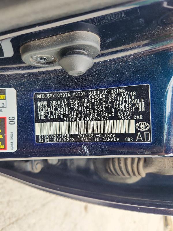 Aukcja sprzedaży 2019 Toyota Corolla, vin: 2T1BURHE4KC202527, numer aukcji: 58174776