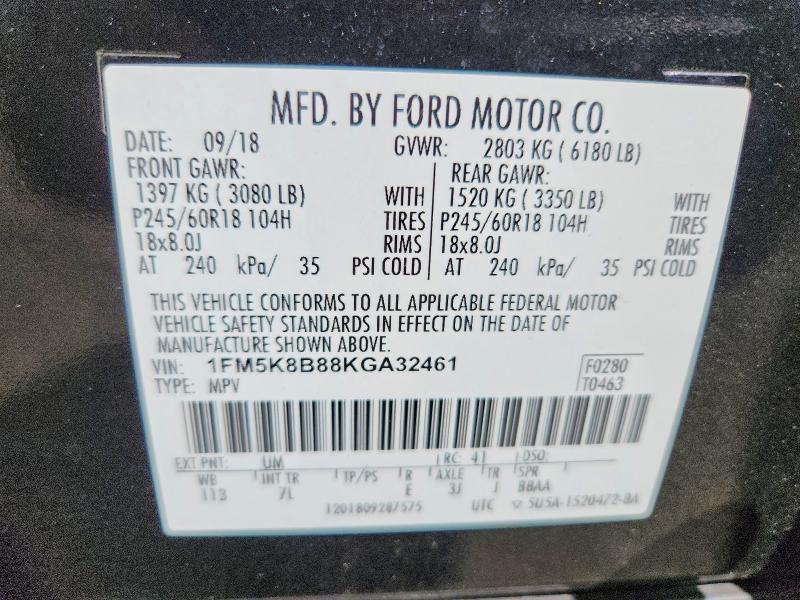 Aukcja sprzedaży 2019 Ford Explorer, vin: 1FM5K8B88KGA32461, numer aukcji: 56254606