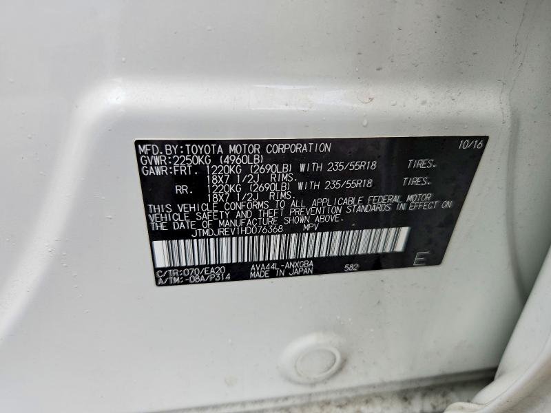 Aukcja sprzedaży 2017 Toyota Rav4 Hv, vin: JTMDJREV1HD076368, numer aukcji: 56479366