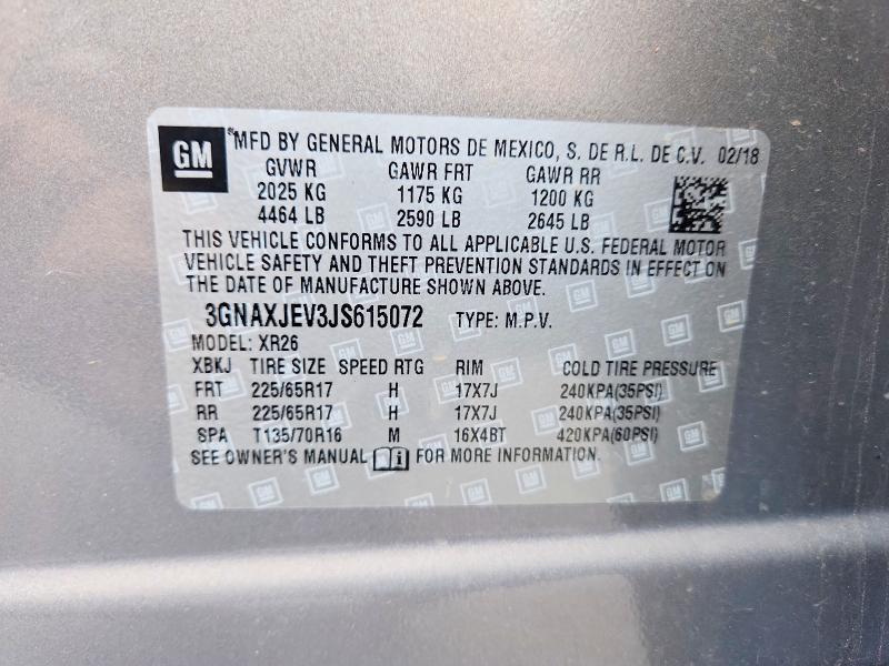 Aukcja sprzedaży 2018 Chevrolet Equinox, vin: 3GNAXJEV3JS615072, numer aukcji: 55815096