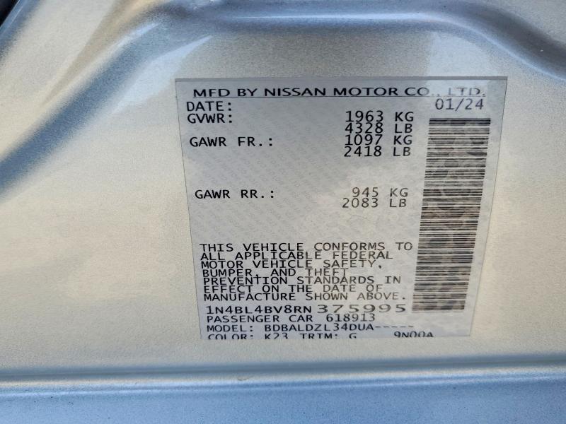 58637556 :رقم المزاد ، 1N4BL4BV8RN375995 vin ، 2024 Nissan Altima مزاد بيع