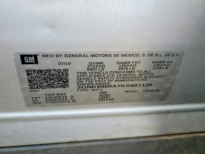 2019 Chevrolet Blazer მანქანა იყიდება აუქციონზე, vin: 3GNKBBRA7KS697129, აუქციონის ნომერი: 56094686