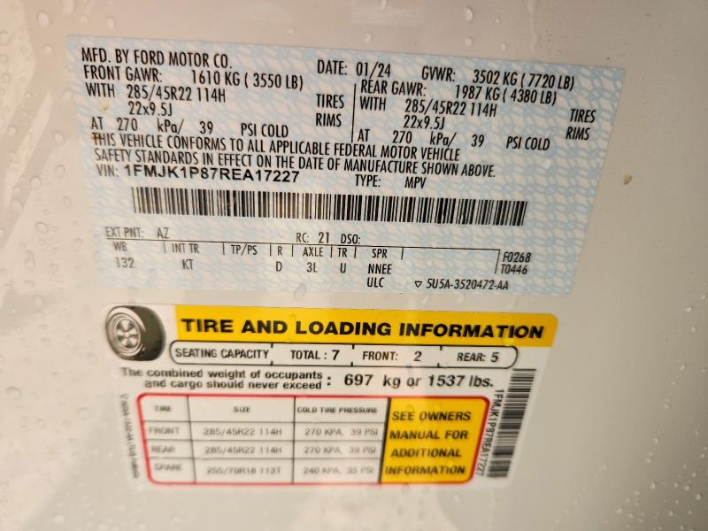 Продаж на аукціоні авто 2024 Ford Expedition, vin: 1FMJK1P87REA17227, номер лоту: 57409376