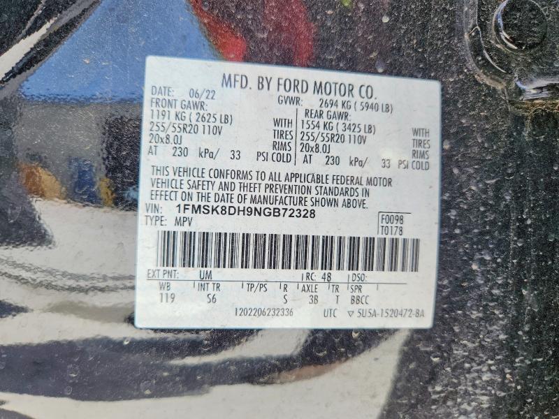 2022 Ford Explorer მანქანა იყიდება აუქციონზე, vin: 1FMSK8DH9NGB72328, აუქციონის ნომერი: 59122816