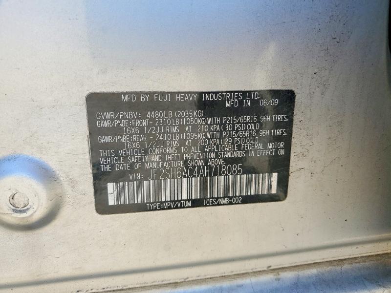 Aukcja sprzedaży 2010 Subaru Forester, vin: JF2SH6AC4AH718085, numer aukcji: 55316016