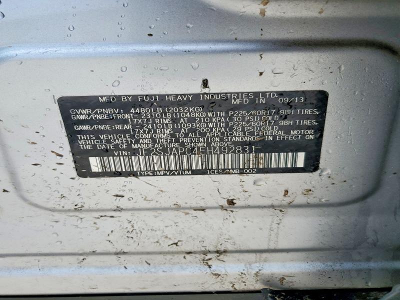 2014 Subaru Forester მანქანა იყიდება აუქციონზე, vin: JF2SJAPC4EH492831, აუქციონის ნომერი: 57127616