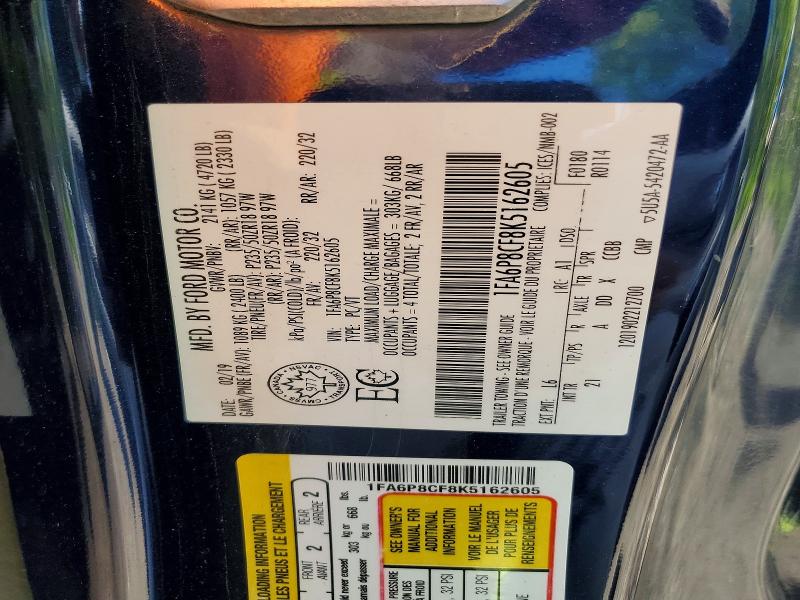 Auction sale of the 2019 Ford Mustang, vin: 1FA6P8CF8K5162605, lot number: 53379296