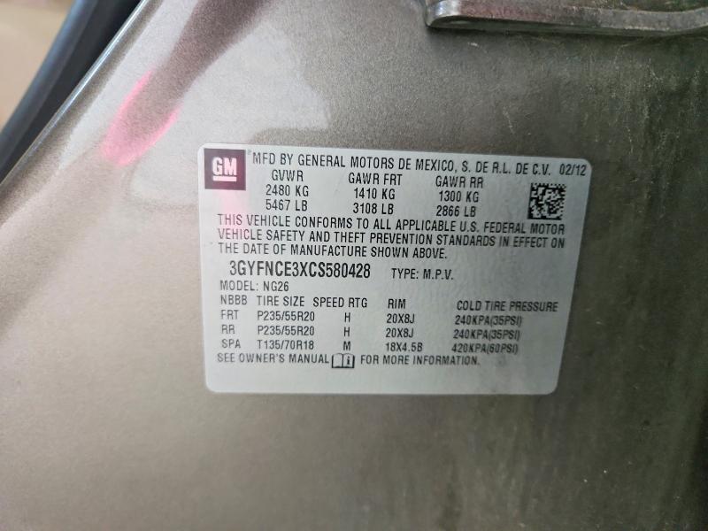 Aukcja sprzedaży 2012 Cadillac Srx, vin: 3GYFNCE3XCS580428, numer aukcji: 58597846