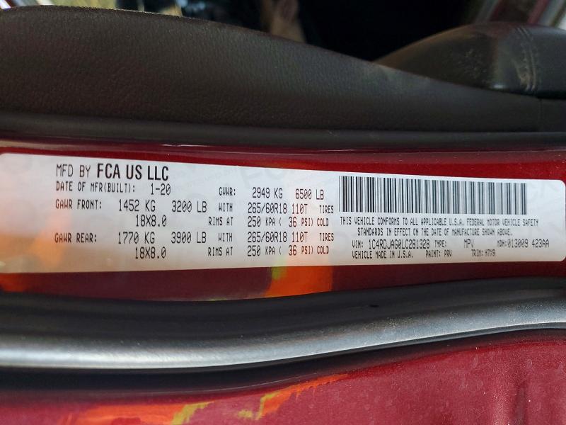 Продаж на аукціоні авто 2020 Dodge Durango, vin: 1C4RDJAG0LC281328, номер лоту: 56371626