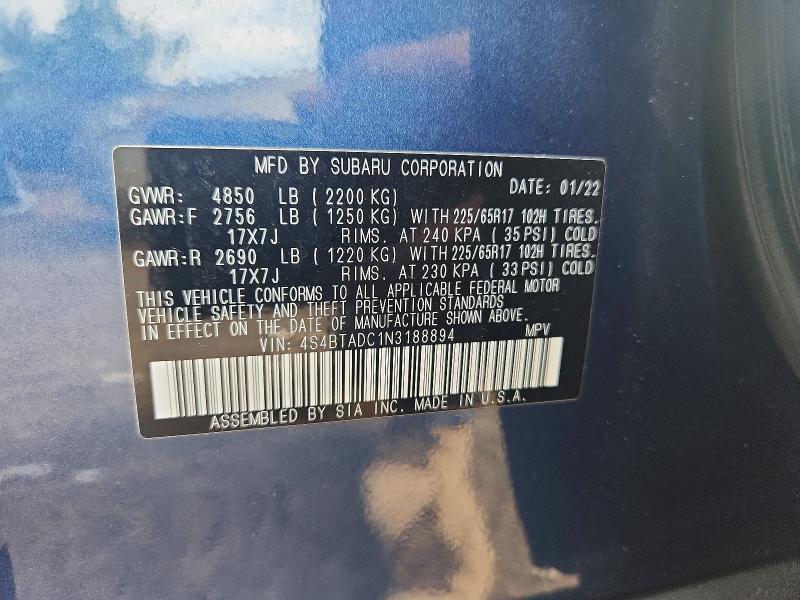Продаж на аукціоні авто 2022 Subaru Outback, vin: 4S4BTADC1N3188894, номер лоту: 57035626