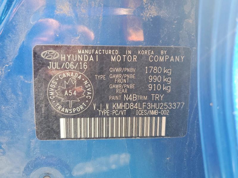 Продаж на аукціоні авто 2017 Hyundai Elantra, vin: KMHD84LF3HU253377, номер лоту: 57031536