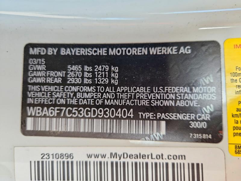 Aukcja sprzedaży 2016 Bmw 650, vin: WBA6F7C53GD930404, numer aukcji: 54904756
