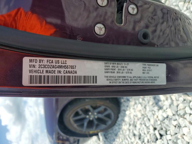 Продаж на аукціоні авто 2021 Dodge Challenger, vin: 2C3CDZAG4MH567657, номер лоту: 58468806