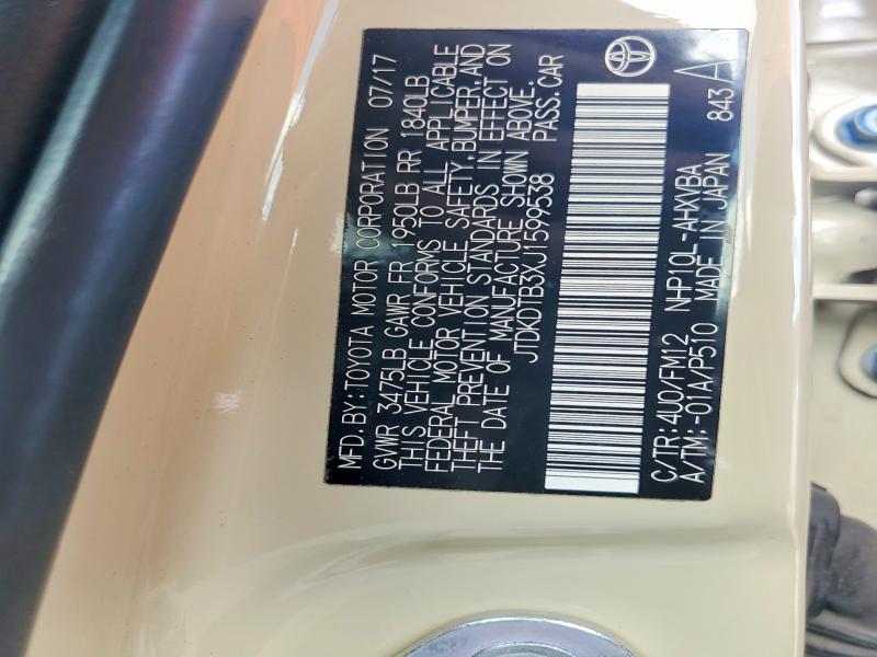 2018 Toyota Prius C მანქანა იყიდება აუქციონზე, vin: JTDKDTB3XJ1599538, აუქციონის ნომერი: 56570766