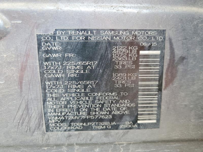 58011146 :رقم المزاد ، KNMAT2MV7FP577623 vin ، 2015 Nissan Rogue مزاد بيع