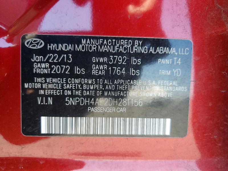 Aukcja sprzedaży 2013 Hyundai Elantra, vin: 5NPDH4AE2DH281156, numer aukcji: 56739496