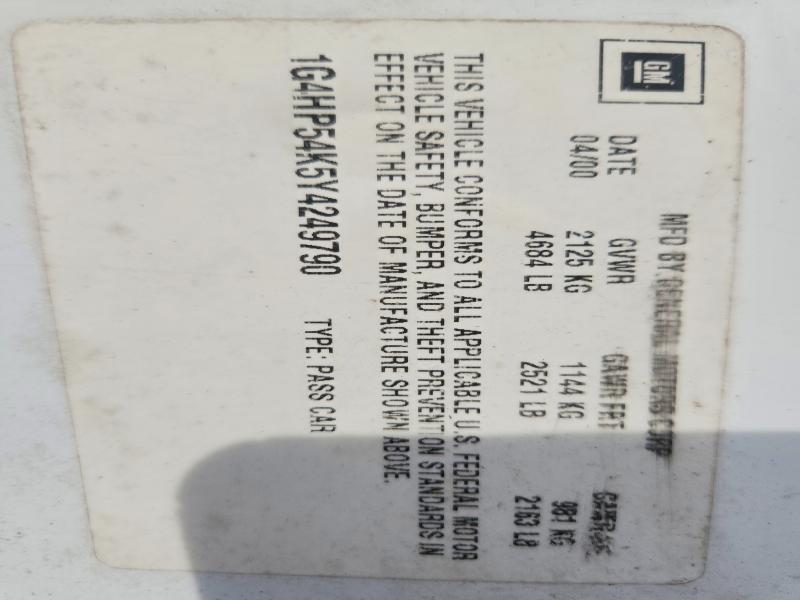 2000 Buick Lesabre მანქანა იყიდება აუქციონზე, vin: 1G4HP54K5Y4249790, აუქციონის ნომერი: 57350676