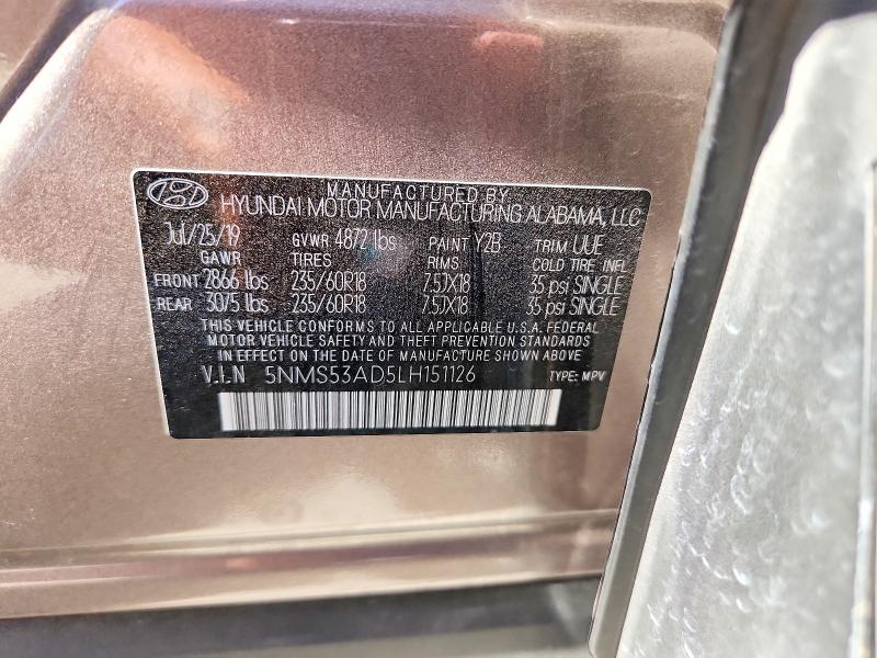 Продаж на аукціоні авто 2020 Hyundai Santa Fe, vin: 5NMS53AD5LH151126, номер лоту: 58326896