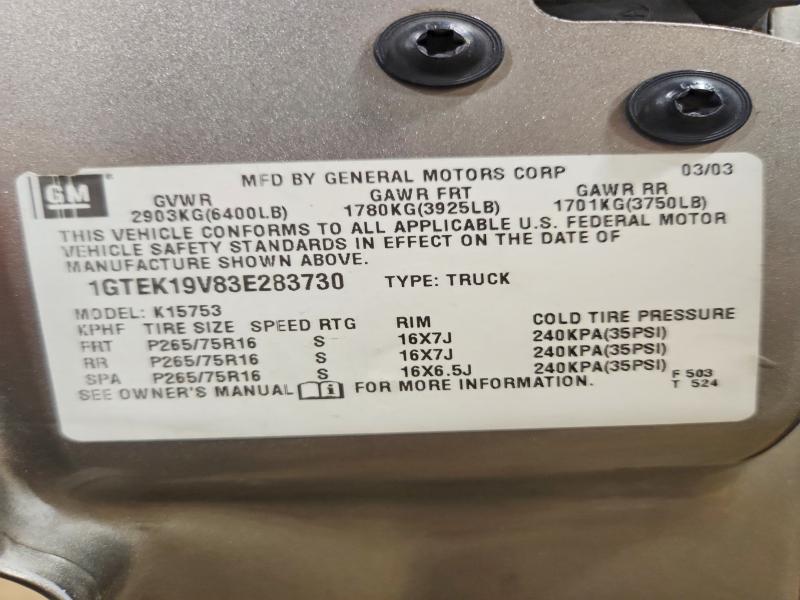 Aukcja sprzedaży 2003 Gmc New Sierra, vin: 1GTEK19V83E283730, numer aukcji: 58292956