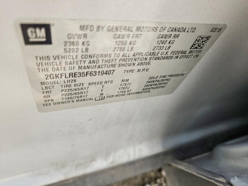 2015 Gmc Terrain მანქანა იყიდება აუქციონზე, vin: 2GKFLRE35F6319407, აუქციონის ნომერი: 55601436