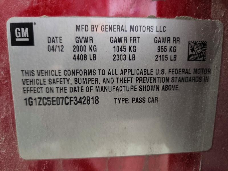 2012 Chevrolet Malibu მანქანა იყიდება აუქციონზე, vin: 1G1ZC5E07CF342818, აუქციონის ნომერი: 55731186