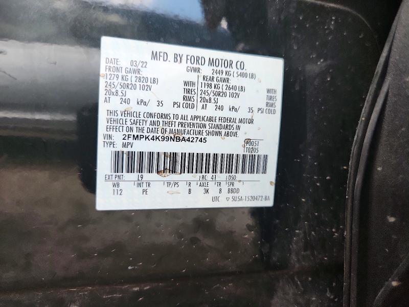 2022 Ford Edge მანქანა იყიდება აუქციონზე, vin: 2FMPK4K99NBA42745, აუქციონის ნომერი: 58797156
