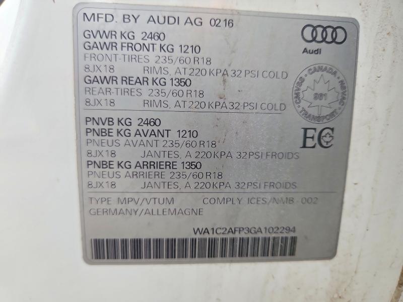 Продажа на аукционе авто 2016 Audi Q5, vin: WA1C2AFP3GA102294, номер лота: 58416116
