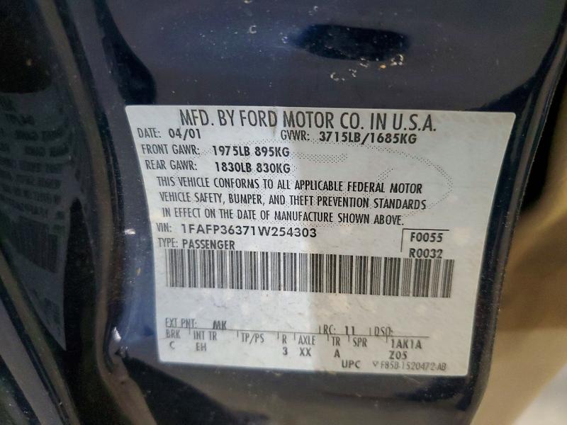 Aukcja sprzedaży 2001 Ford Focus, vin: 1FAFP36371W254303, numer aukcji: 55382356
