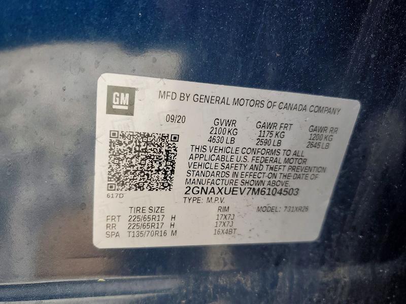 57324136 :رقم المزاد ، 2GNAXUEV7M6104503 vin ، 2021 Chevrolet Equinox مزاد بيع