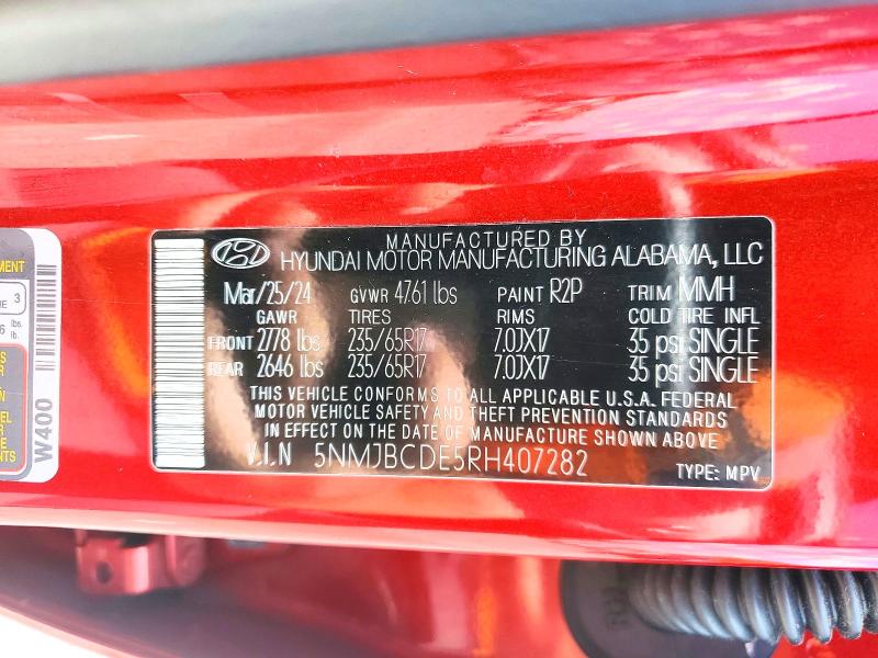 Aukcja sprzedaży 2024 Hyundai Tucson, vin: 5NMJBCDE5RH407282, numer aukcji: 58409566