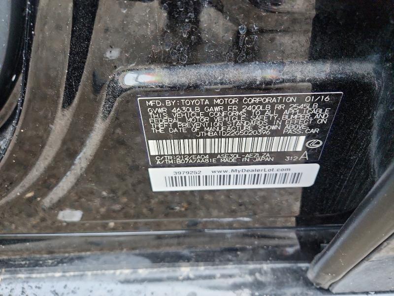 Aukcja sprzedaży 2016 Lexus Is, vin: JTHBA1D22G5020396, numer aukcji: 57398426