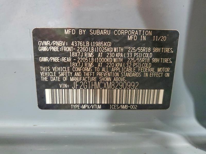 57436716 :رقم المزاد ، JF2GTHMCXM8290992 vin ، 2021 Subaru Crosstrek مزاد بيع