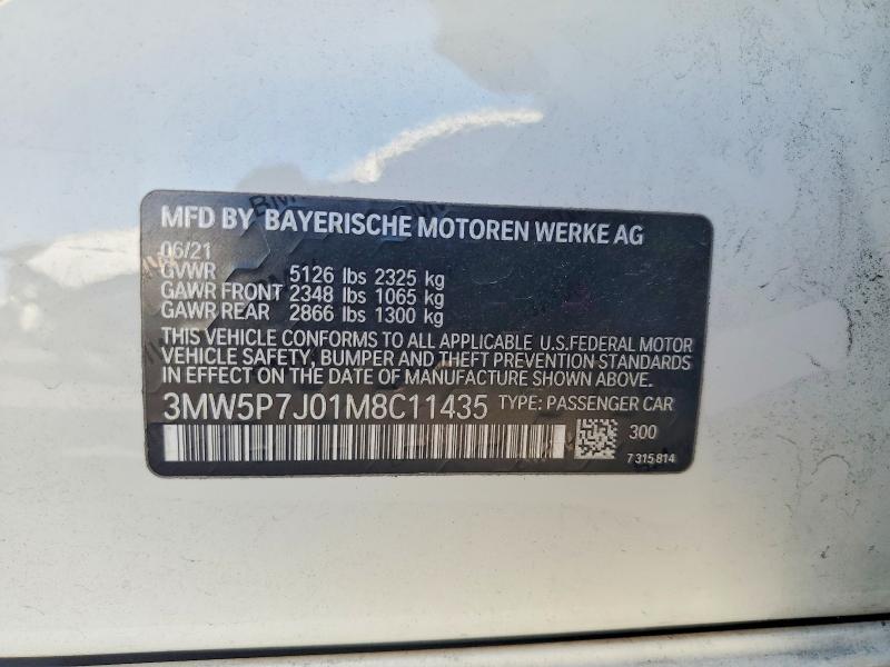 58133616 :رقم المزاد ، 3MW5P7J01M8C11435 vin ، 2021 Bmw 330e مزاد بيع