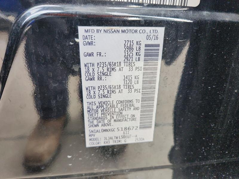 56647016 :رقم المزاد ، 5N1AL0MNXGC518672 vin ، 2016 Infiniti Qx60 مزاد بيع