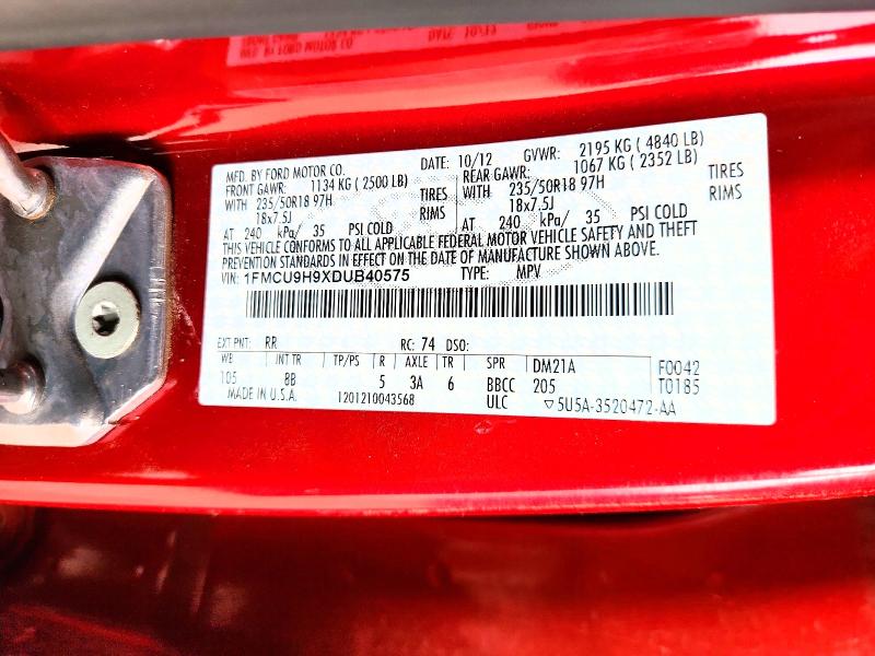 58779686 :رقم المزاد ، 1FMCU9H9XDUB40575 vin ، 2013 Ford Escape مزاد بيع