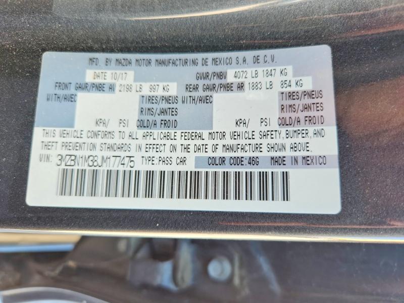 2018 Mazda Mazda 3 მანქანა იყიდება აუქციონზე, vin: 3MZBN1M38JM177475, აუქციონის ნომერი: 55954126
