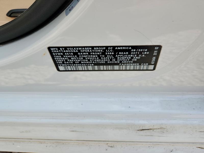2017 Volkswagen Passat მანქანა იყიდება აუქციონზე, vin: 1VWDT7A38HC021728, აუქციონის ნომერი: 57377906
