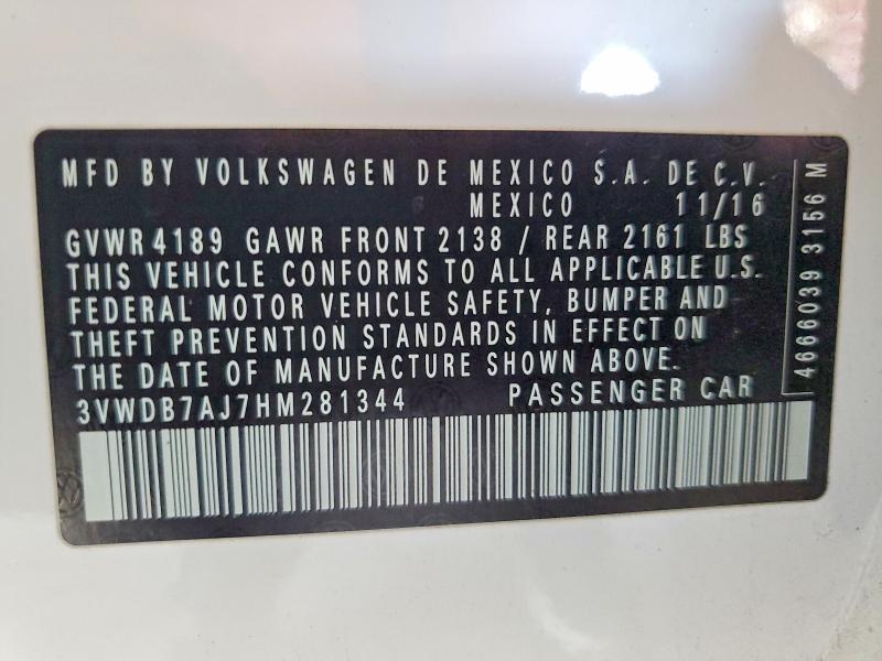 Продаж на аукціоні авто 2017 Volkswagen Jetta, vin: 3VWDB7AJ7HM281344, номер лоту: 58320406