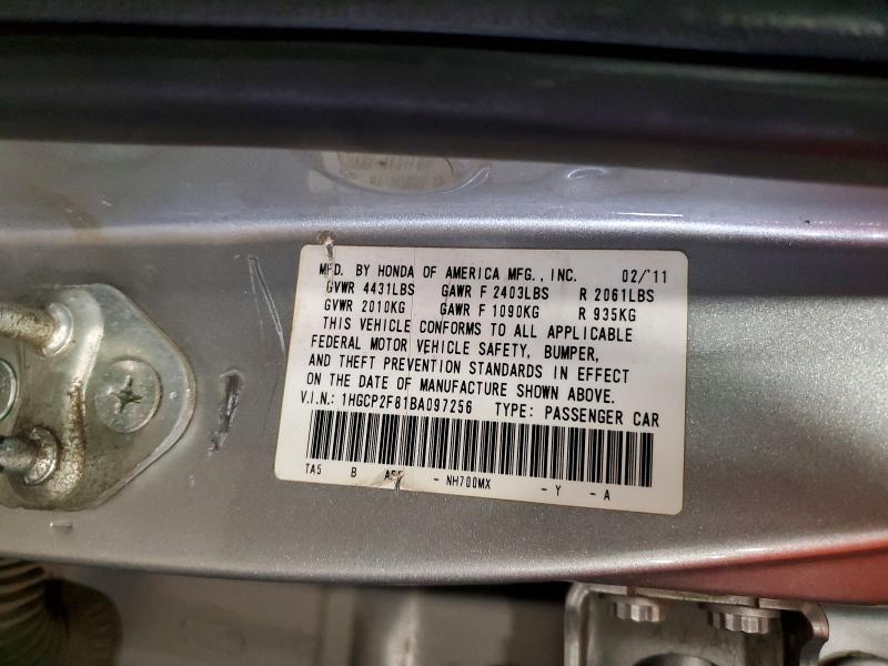 Продажа на аукционе авто 2011 Honda Accord, vin: 1HGCP2F81BA097256, номер лота: 58747466