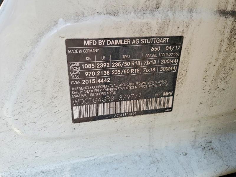53031436 :رقم المزاد ، WDCTG4GB8JJ379777 vin ، 2018 Mercedes-benz Gla مزاد بيع