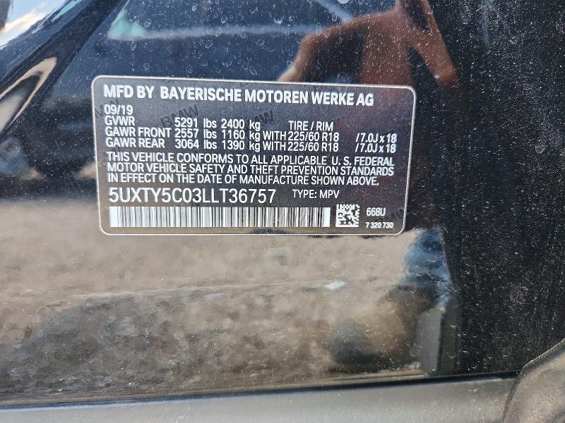 58587496 :رقم المزاد ، 5UXTY5C03LLT36757 vin ، 2020 Bmw X3 مزاد بيع
