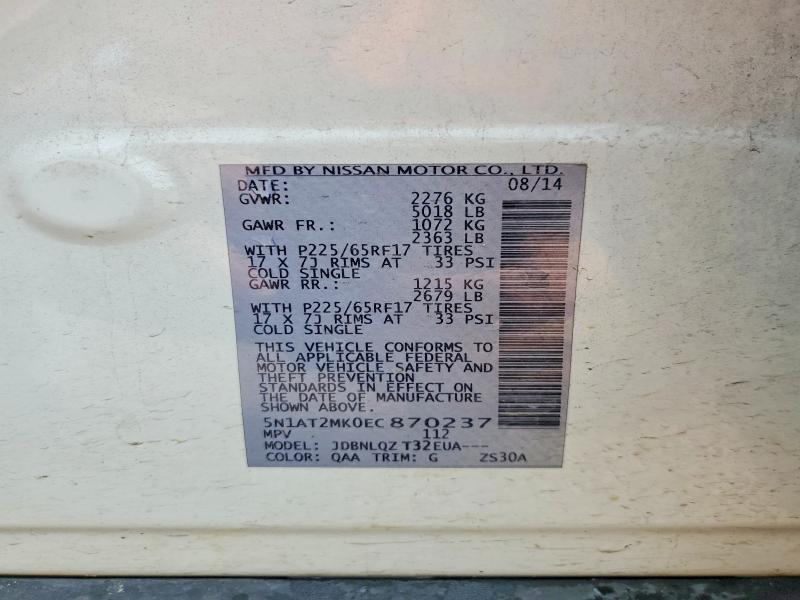 56026476 :رقم المزاد ، 5N1AT2MK0EC870237 vin ، 2014 Nissan Rogue مزاد بيع